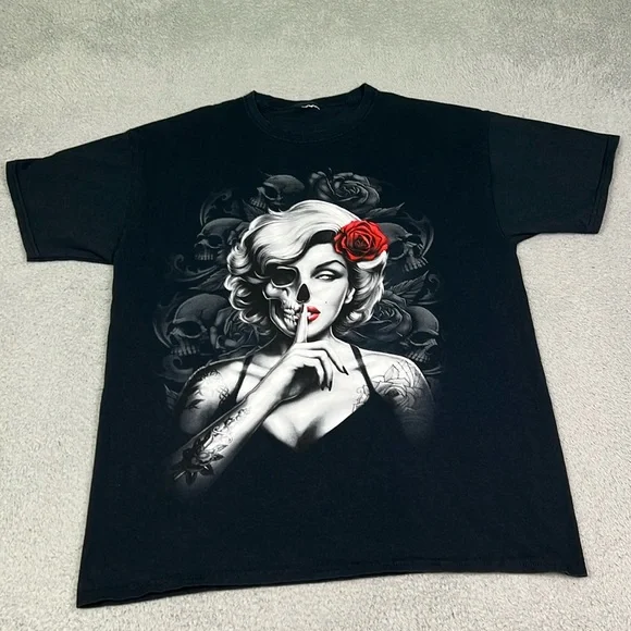 Marilyn Monroe Skull Rose Tattoo T-shirt - Picture 1 of 3